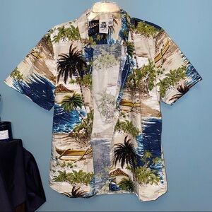 Kennington LTD Island Print Button Down Short Sleeve Slim Fit Size XL